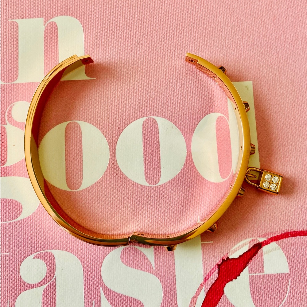 ✨ 18K Rose Gold Lock Studded Bracelet Bangle - Picture 4 of 6